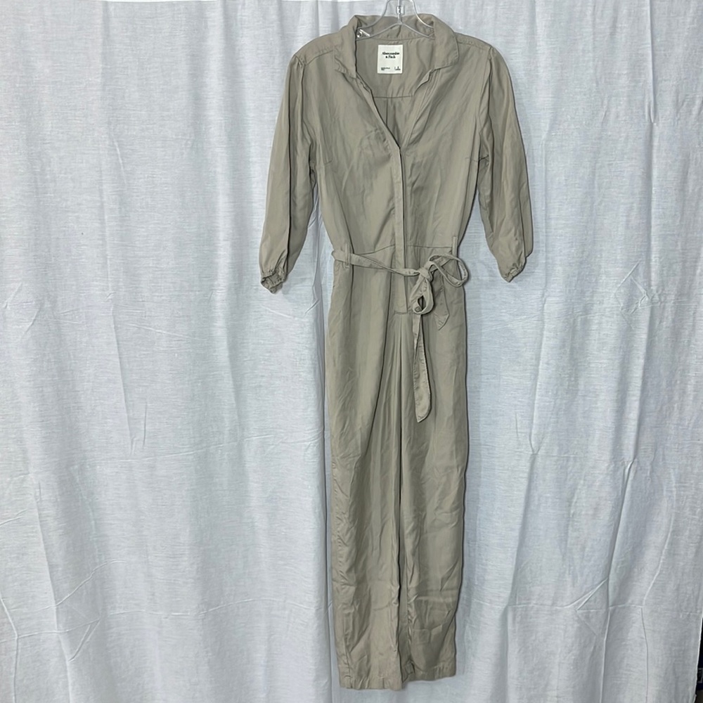 Light Taupe Utility Jumpsuit with Waist Tie